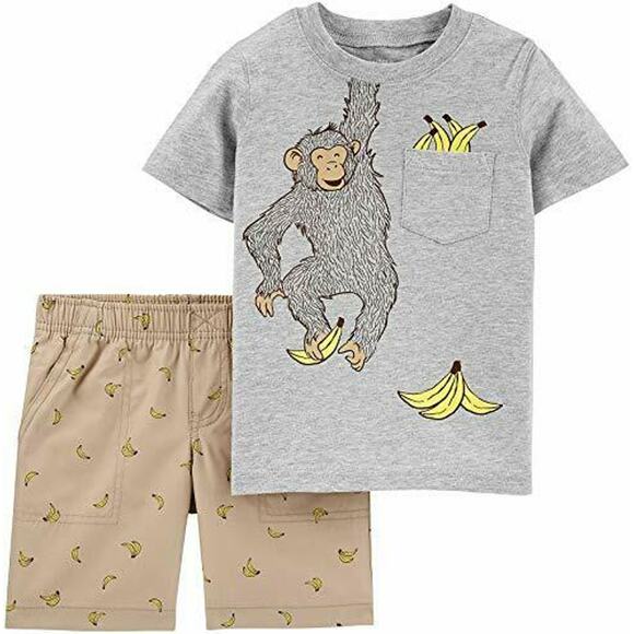 Carters 2 Piece Monkey T-shirt & Poplin Short Set 3m NEW - Picture 1 of 1